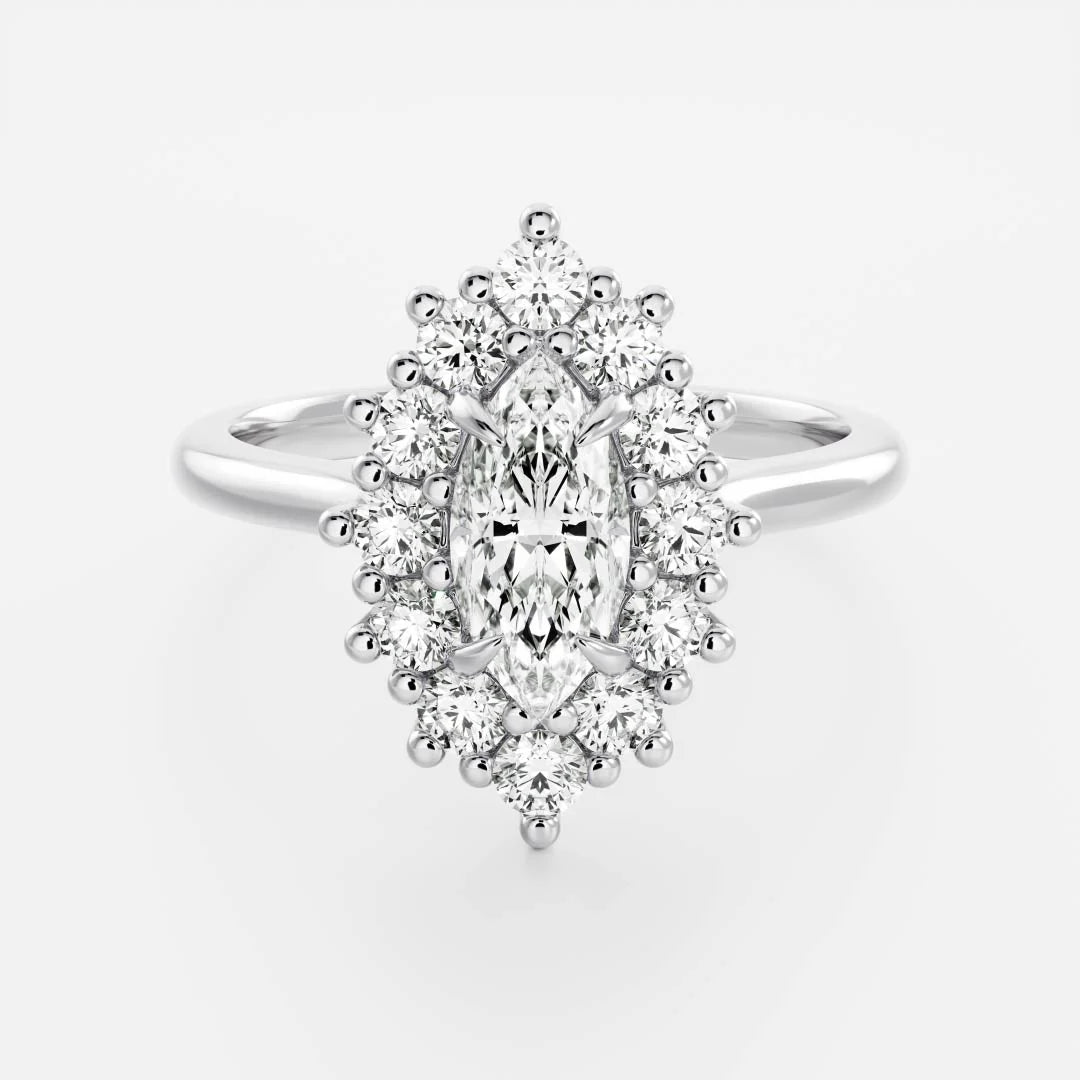 1.0CT Marquise Cut Lab Grown Diamond Halo Cathedral Engagement Ring