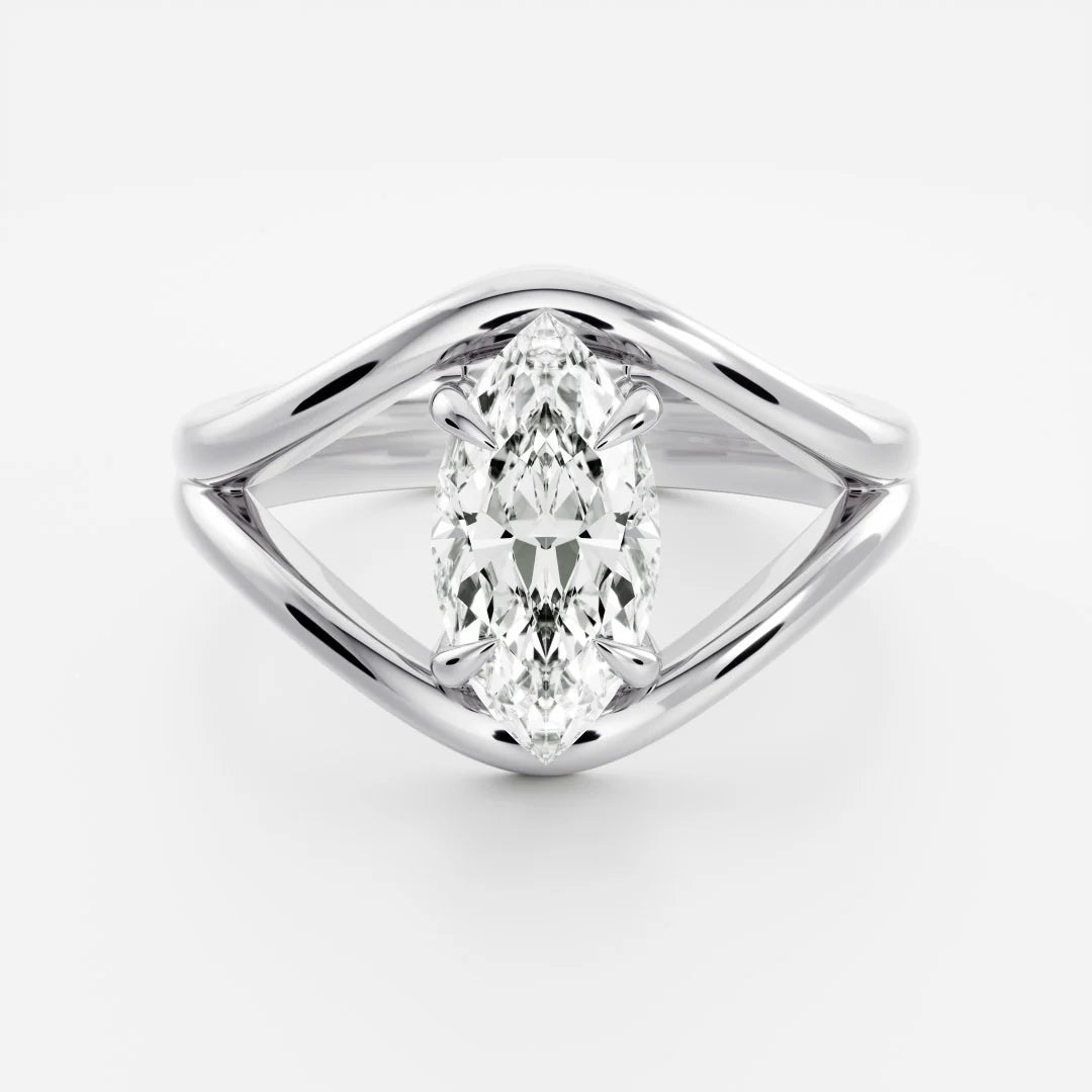 2.0CT Marquise Cut Lab Grown Diamond Split Shank Engagement Ring