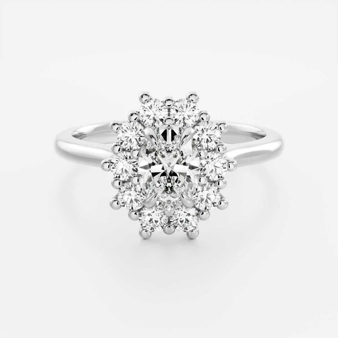 1.0CT Oval Cut Halo Cathedral Diamond Engagement Ring
