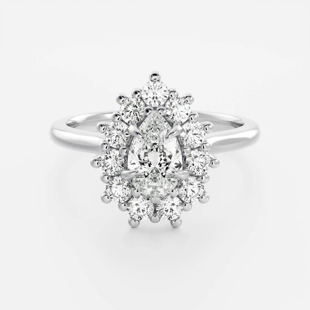 1.0CT Pear Cut Lab Grown Diamond Halo Cathedral Engagement Ring