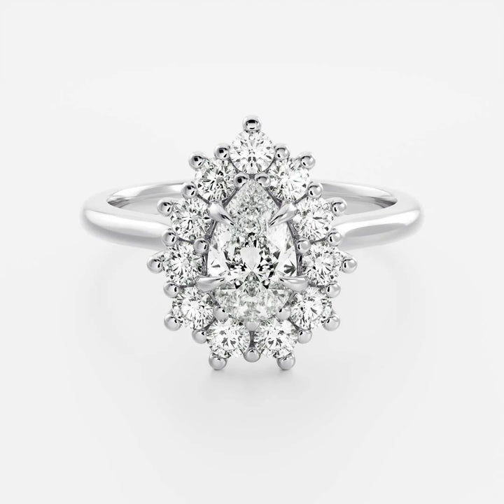 1.0CT Pear Cut Lab Grown Diamond Halo Cathedral Engagement Ring