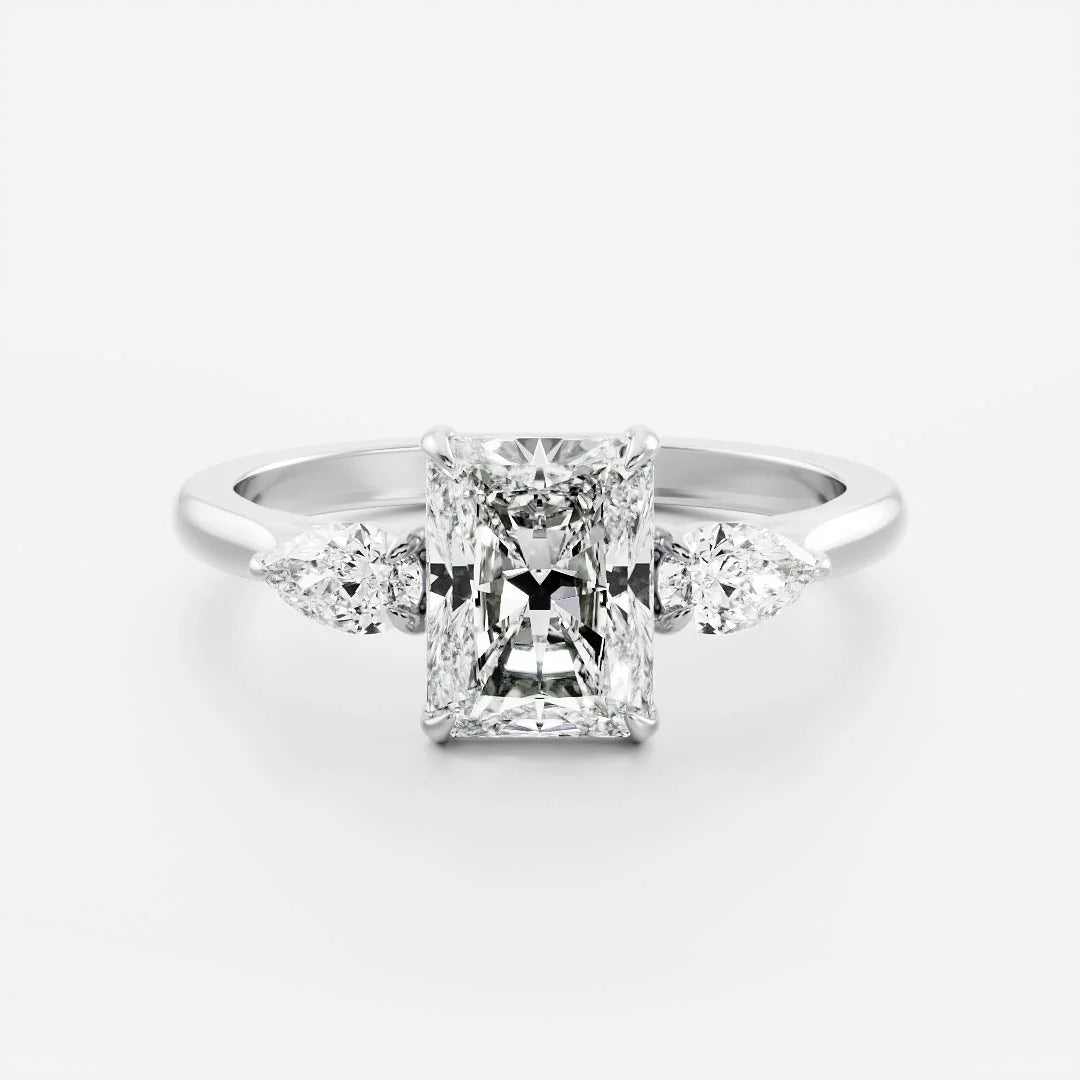 2.0CT Radiant Cut E/VS1 Lab Grown Diamond Three Stone Engagement Rings