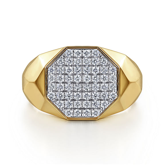 14K Yellow Gold Round Lab Grown Diamond Men's Signet Ring