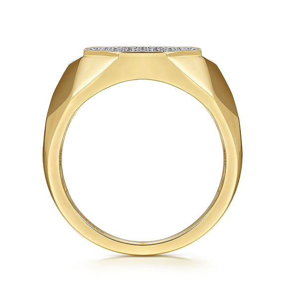 14K Yellow Gold Round Lab Grown Diamond Men's Signet Ring