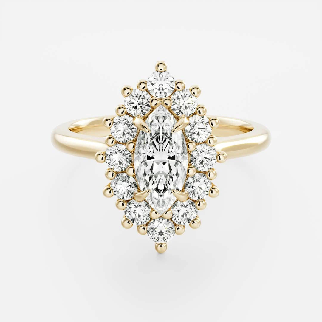 1.0CT Marquise Cut Lab Grown Diamond Halo Cathedral Engagement Ring