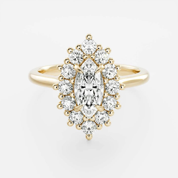 1.0CT Marquise Cut Lab Grown Diamond Halo Cathedral Engagement Ring