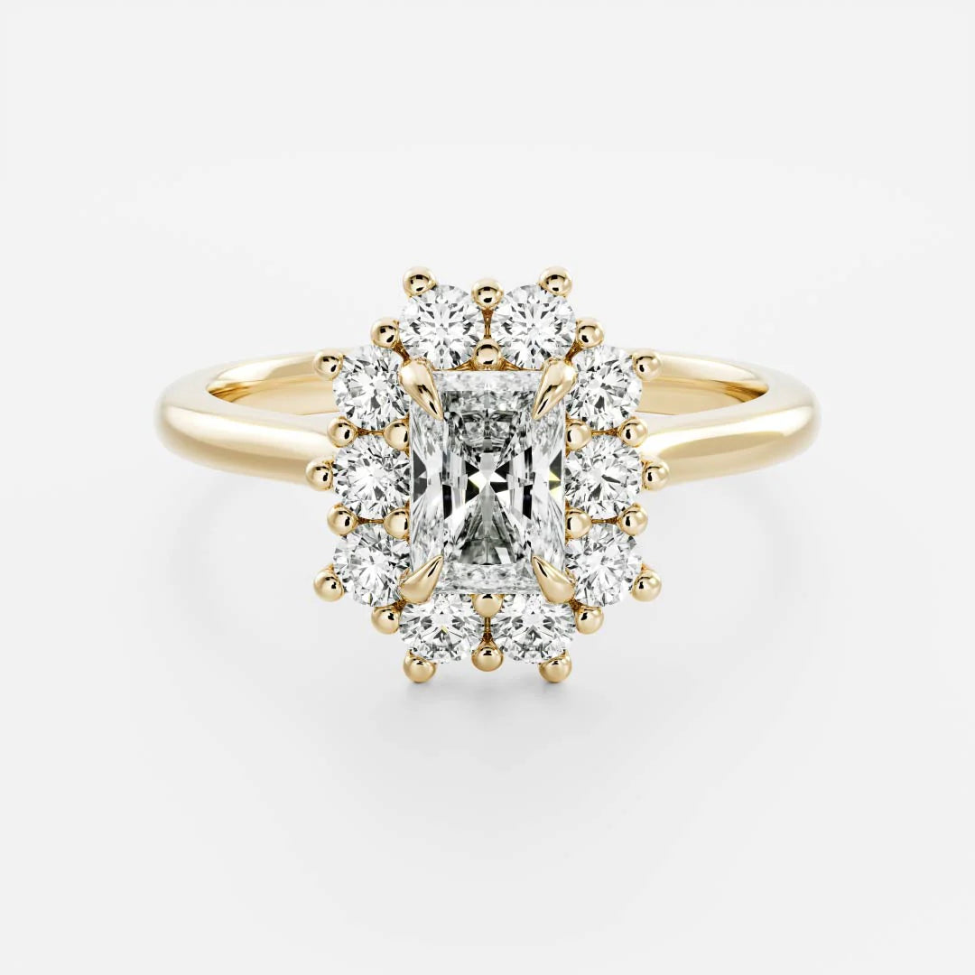 1.0CT Radiant Cut Lab Grown Diamond Halo Cathedral Engagement Ring