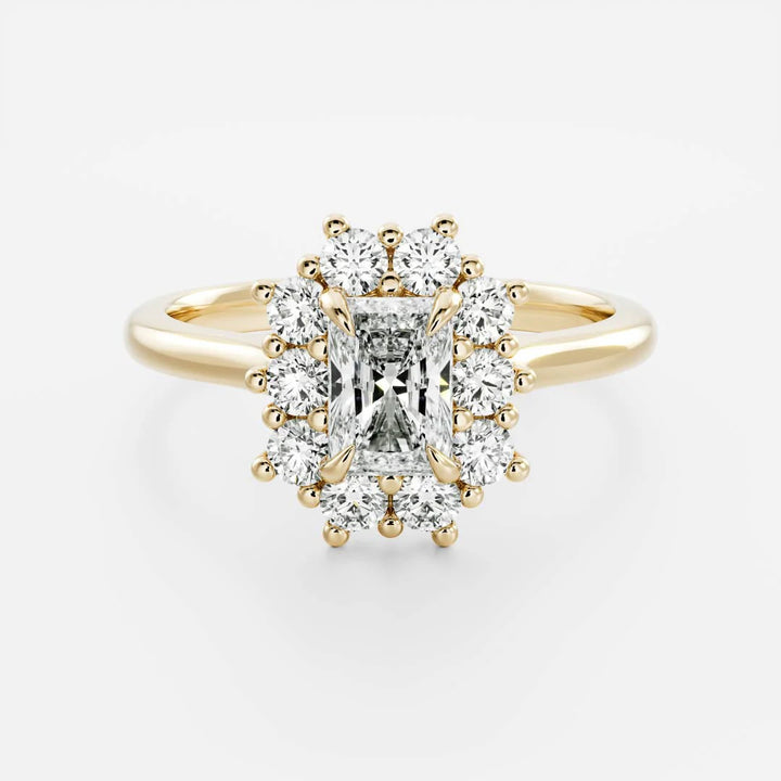 1.0CT Radiant Cut Lab Grown Diamond Halo Cathedral Engagement Ring