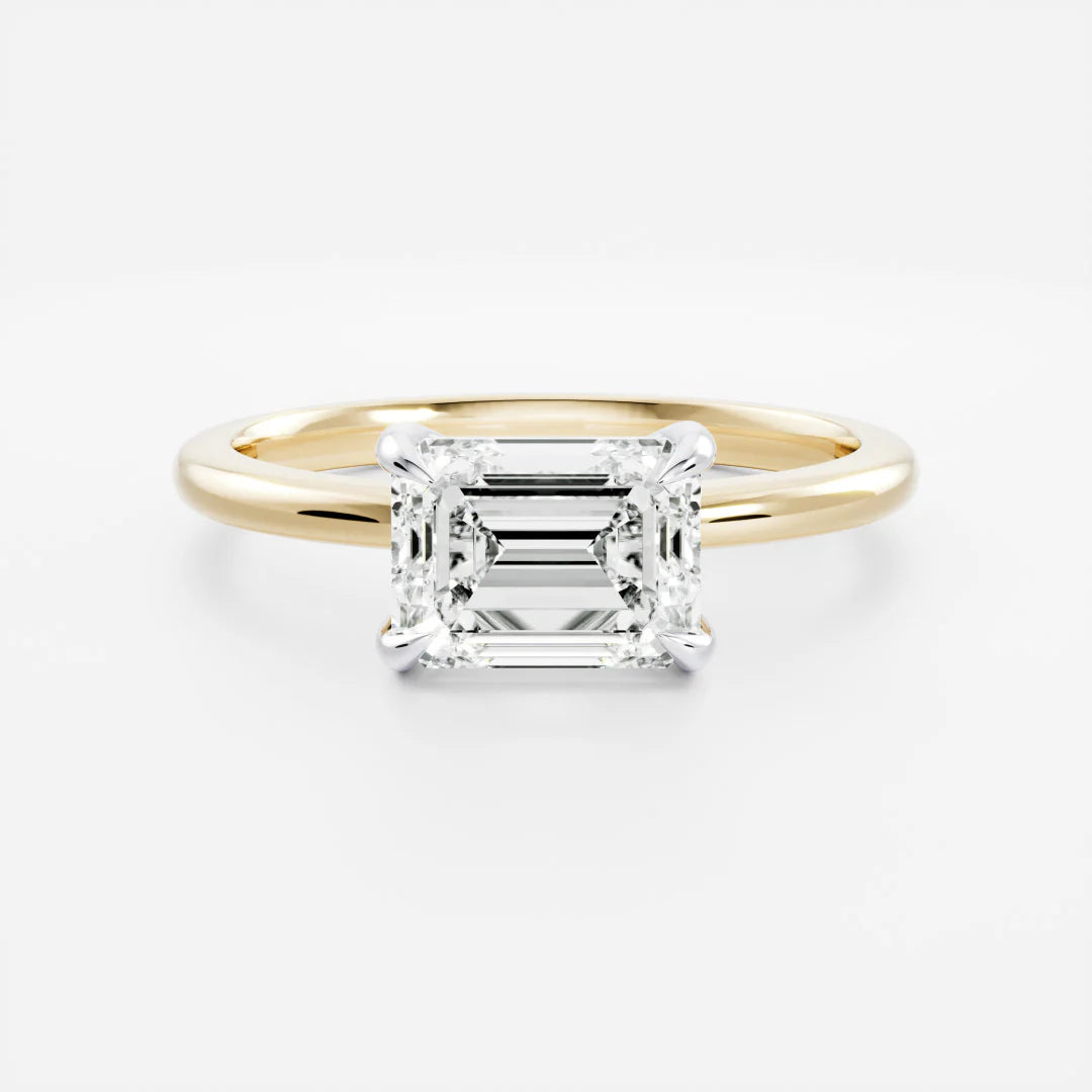 2.0CT East West Emerald Cut Lab Grown Diamond Solitaire Engagement Ring