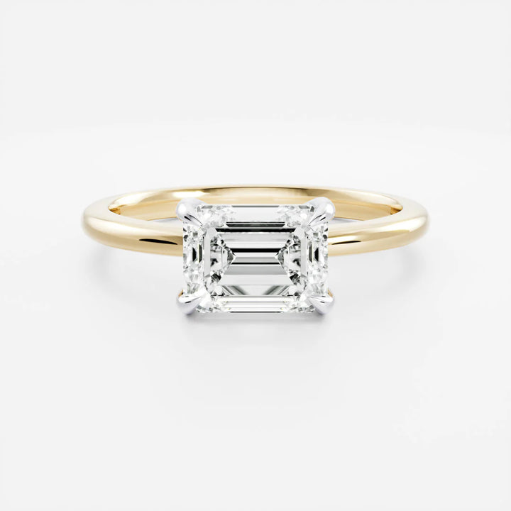 2.0CT East West Emerald Cut Lab Grown Diamond Solitaire Engagement Ring