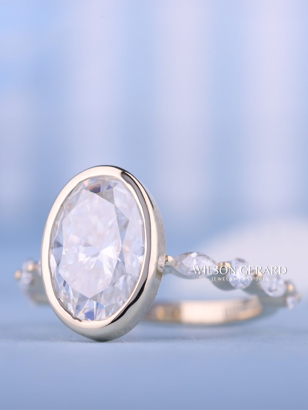 2.0CT Bezel Set Oval E/VS1 Lab Grown Diamond Pave Engagement Ring