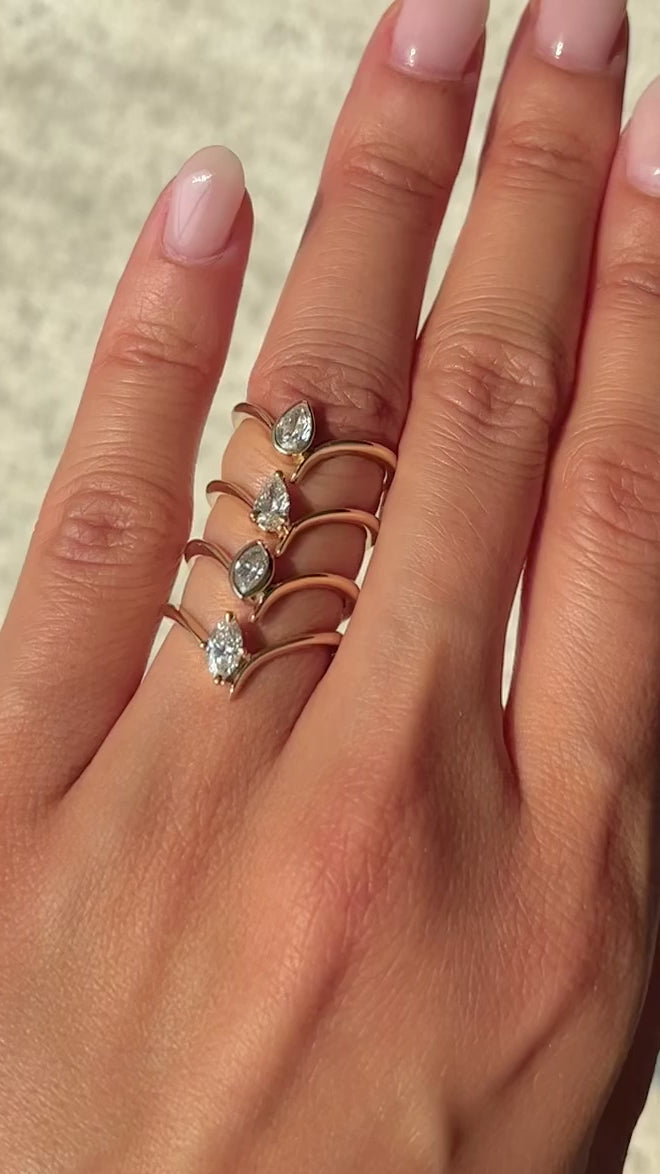 0.50CT-1.50CT Bezel Pear Cut Lab Grown Diamond Unique Engagement Ring