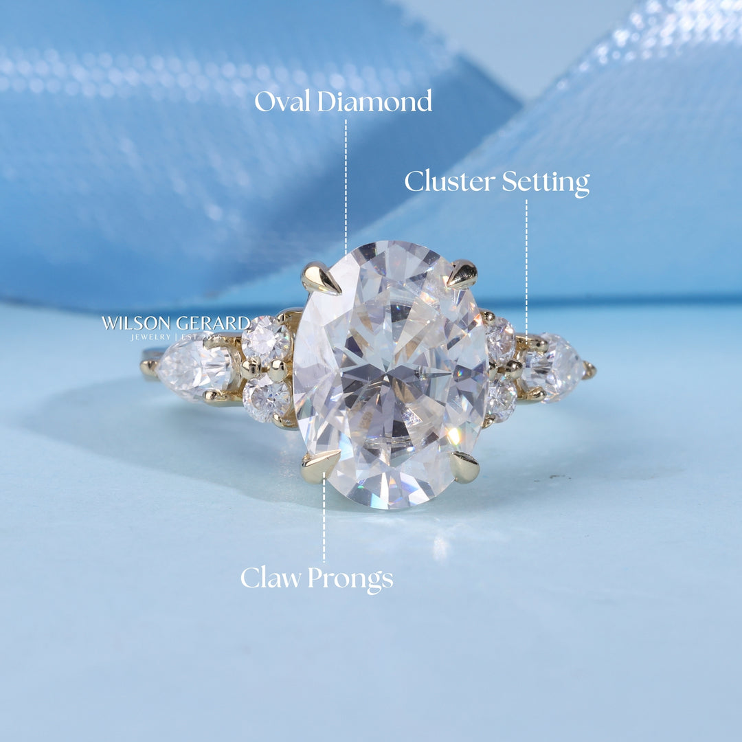 2.0CT Oval E/VS1 Lab Grown Diamond Cluster Engagement Ring