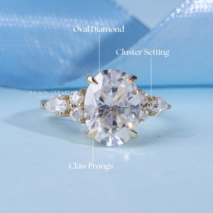 2.0CT Oval E/VS1 Lab Grown Diamond Cluster Engagement Ring