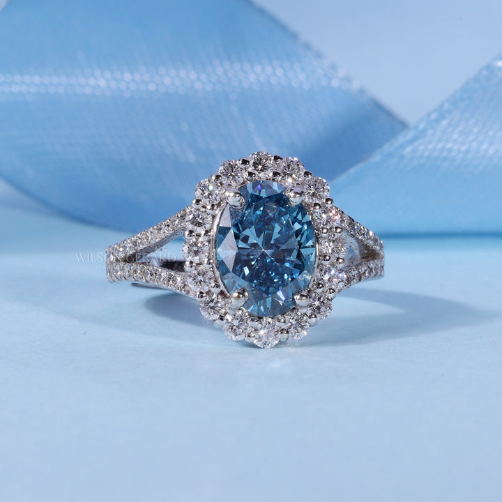 1.50CT Ice Crush Oval E/VS2 Lab Grown Diamond Halo Split Shank Engagement Ring