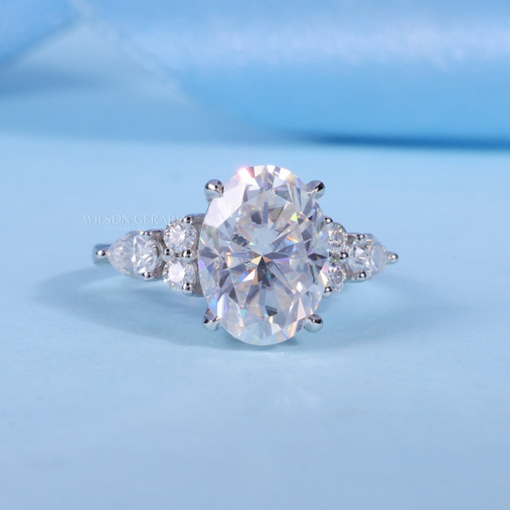 2.0CT Oval E/VS1 Lab Grown Diamond Cluster Timeless Engagement Ring