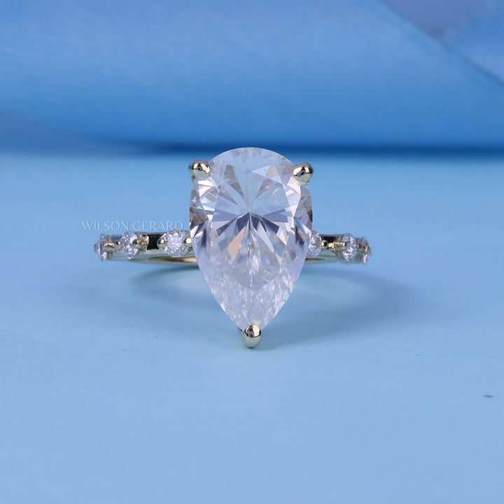 2.0CT Pear Cut E/VS2 CVD Diamond Hidden Halo Pave Engagement Ring
