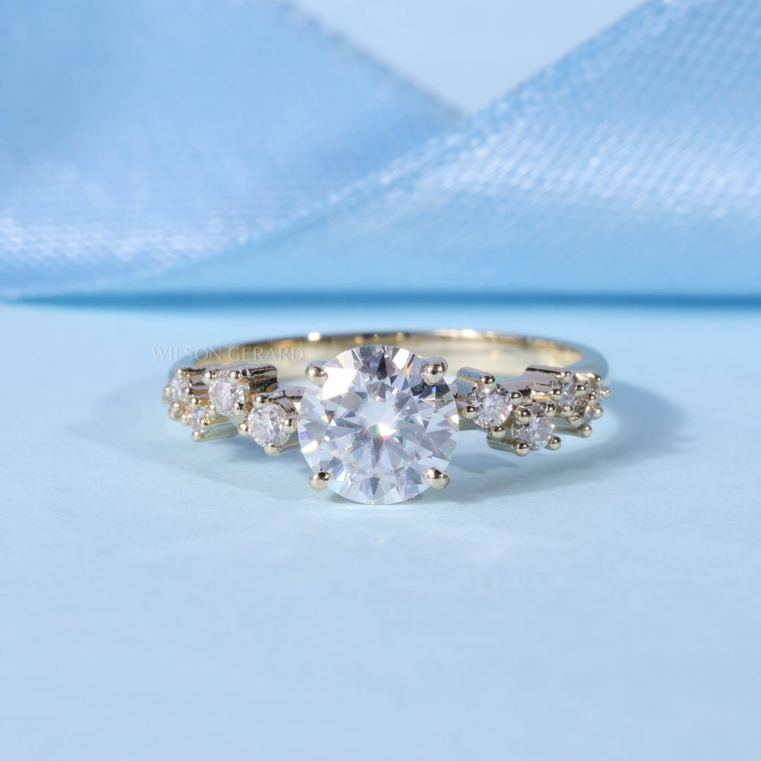 1.0CT Round E/VS1 Lab Grown Diamond Cluster Engagement Ring