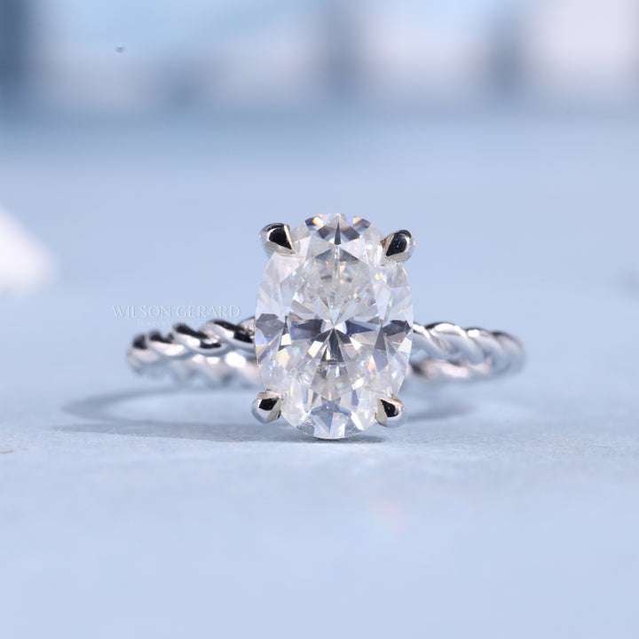 1.50CT Oval Cut E/VS1 Lab Grown Diamond Hidden Halo Braided Engagement Ring