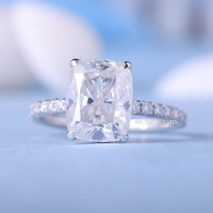 2.0CT Elongated Cushion E/VS1 CVD Diamond Hidden Halo Pave Engagement Ring