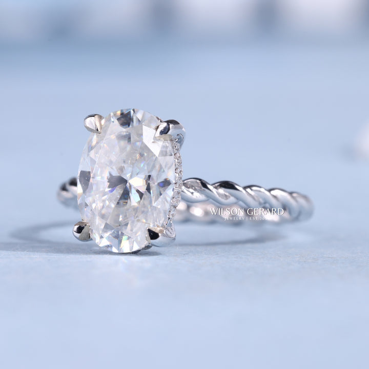 1.50CT Oval Cut E/VS1 Lab Grown Diamond Hidden Halo Braided Engagement Ring