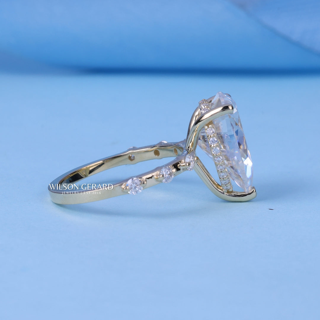 2.0CT Pear Cut E/VS2 CVD Diamond Hidden Halo Pave Engagement Ring