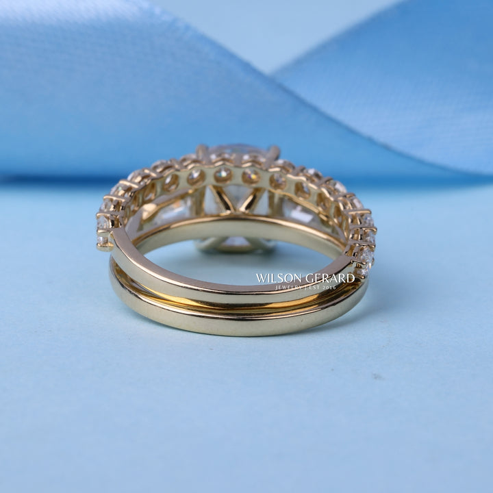 1.50CT Elongated Cushion E/VS1 Lab Grown Diamond Three Engagement Rings With Wedding Band