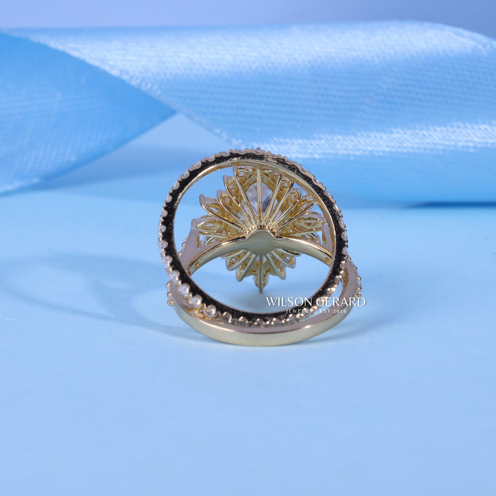 1.0CT Marquise Cut Cluster Halo Diamond Vintage Style Engagement Ring Withy Wedding Band