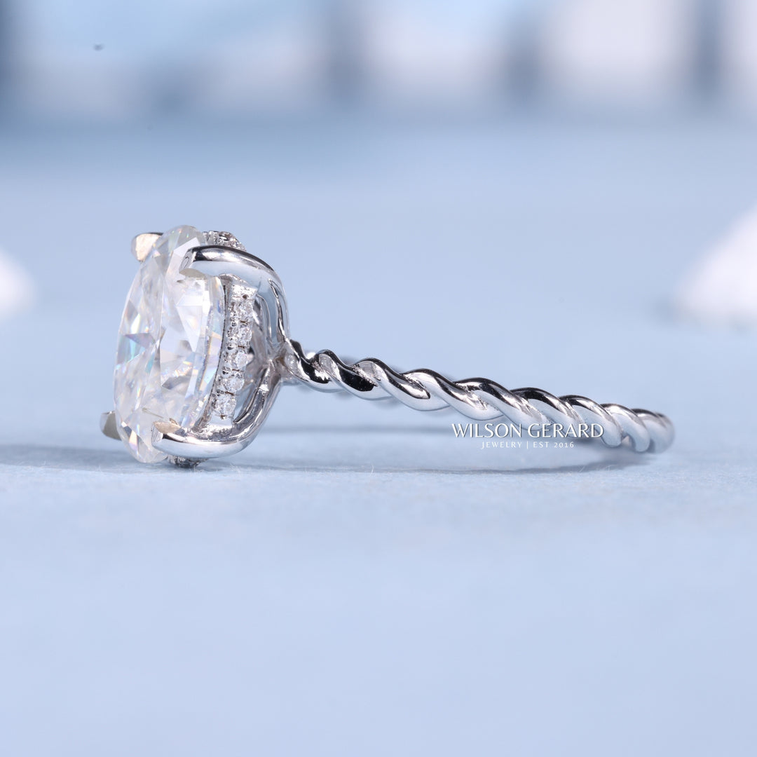 1.50CT Oval Cut E/VS1 Lab Grown Diamond Hidden Halo Braided Engagement Ring