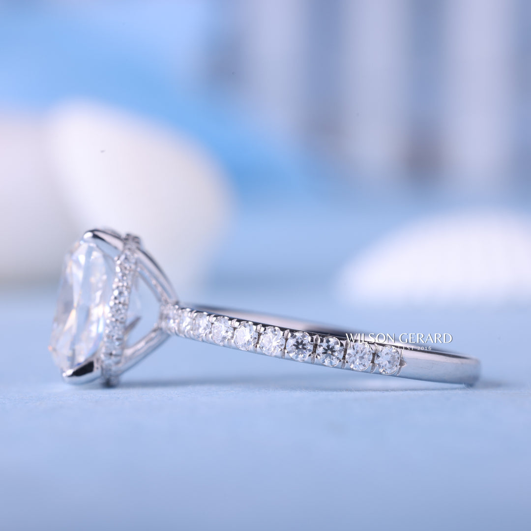 2.0CT Elongated Cushion E/VS1 CVD Diamond Hidden Halo Pave Engagement Ring