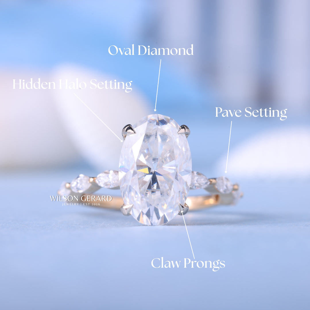2.0CT Oval E/VS1 Lab Grown Diamond Hidden Halo Pave Engagement Ring