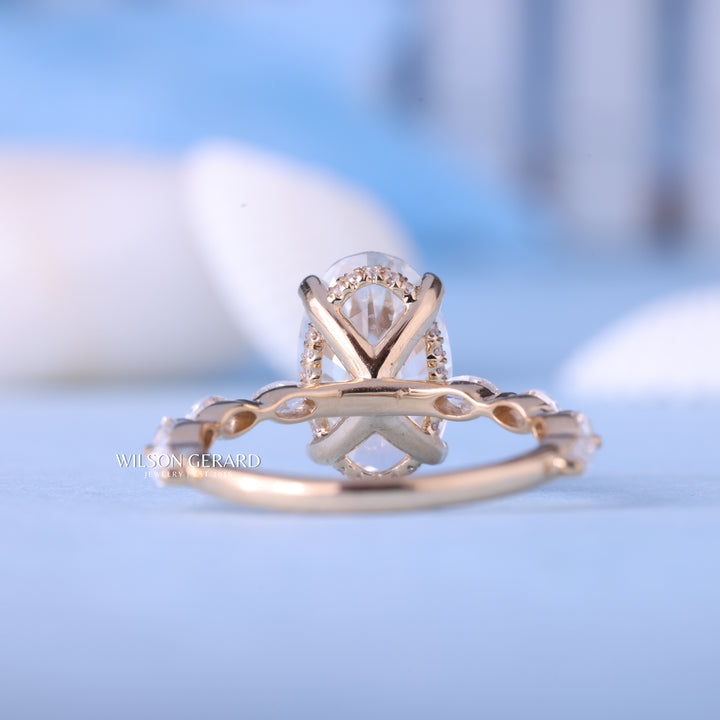 2.0CT Oval E/VS1 Lab Grown Diamond Hidden Halo Pave Engagement Ring