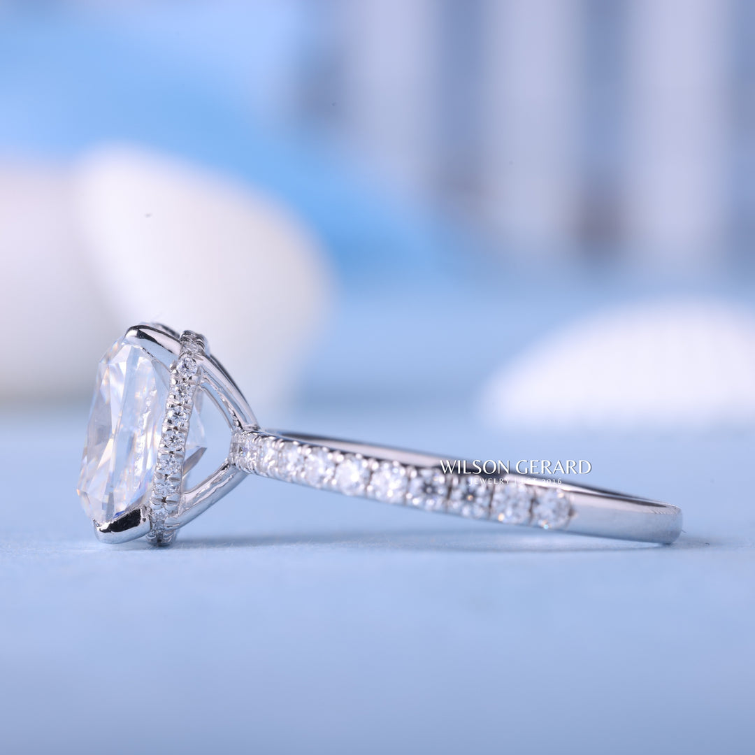 2.0CT Elongated Cushion E/VS1 CVD Diamond Hidden Halo Pave Engagement Ring