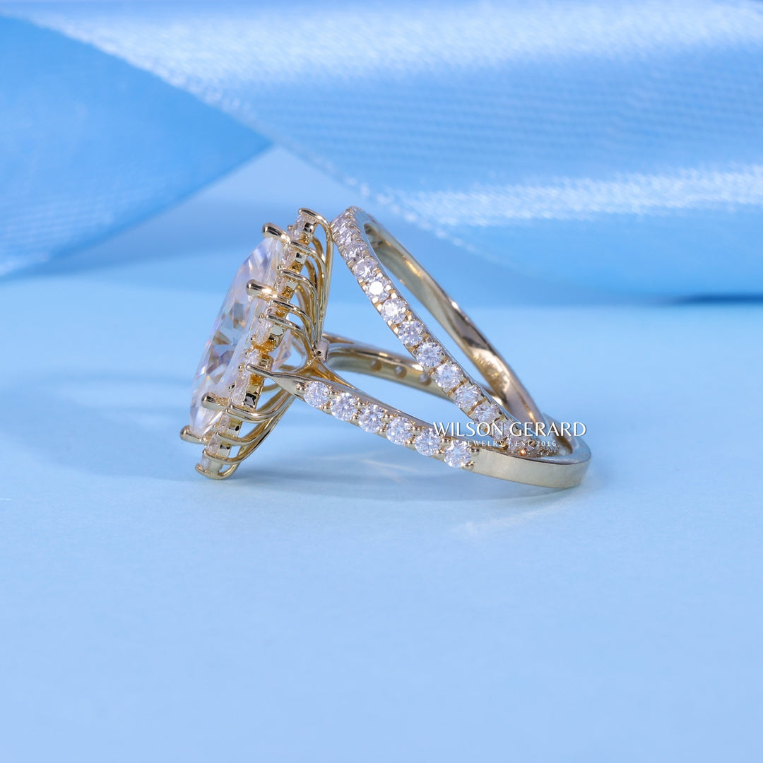 1.0CT Marquise Cut Cluster Halo Diamond Vintage Style Engagement Ring Withy Wedding Band