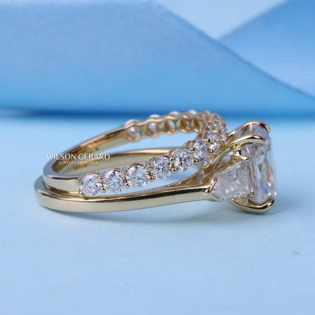 1.50CT Elongated Cushion E/VS1 Lab Grown Diamond Three Engagement Rings With Wedding Band