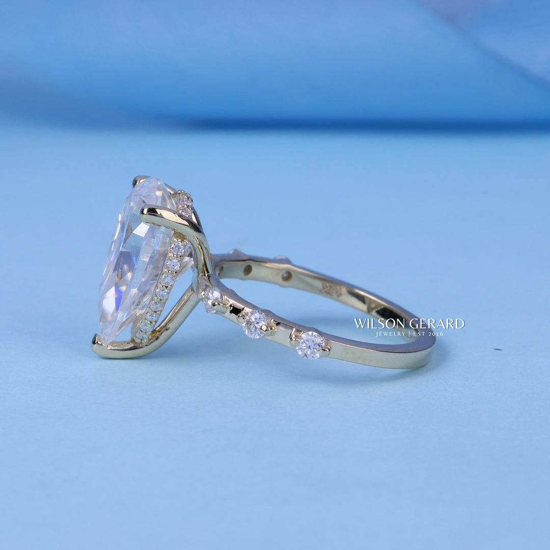 2.0CT Pear Cut E/VS2 CVD Diamond Hidden Halo Pave Engagement Ring