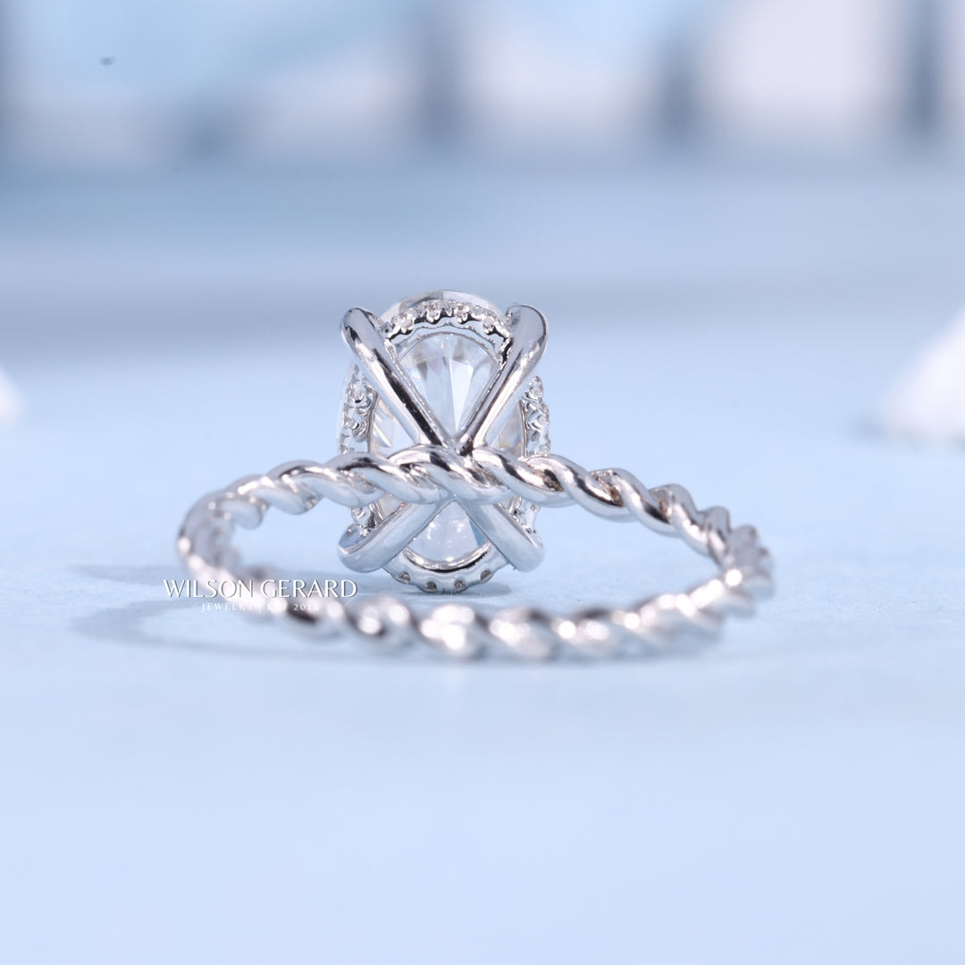1.50CT Oval Cut E/VS1 Lab Grown Diamond Hidden Halo Braided Engagement Ring
