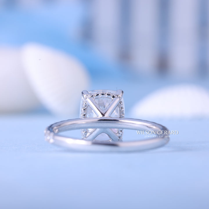 2.0CT Elongated Cushion E/VS1 CVD Diamond Hidden Halo Pave Engagement Ring