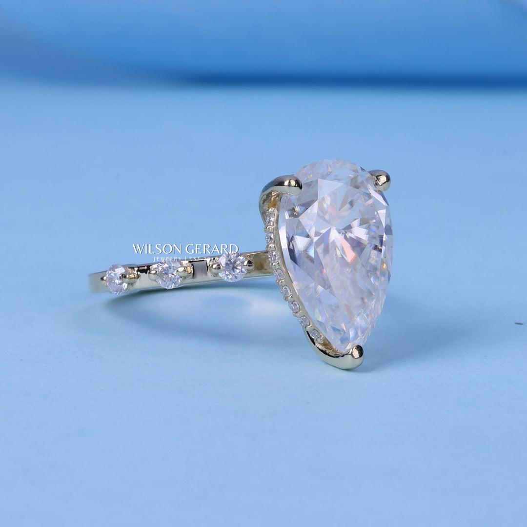 2.0CT Pear Cut E/VS2 CVD Diamond Hidden Halo Pave Engagement Ring