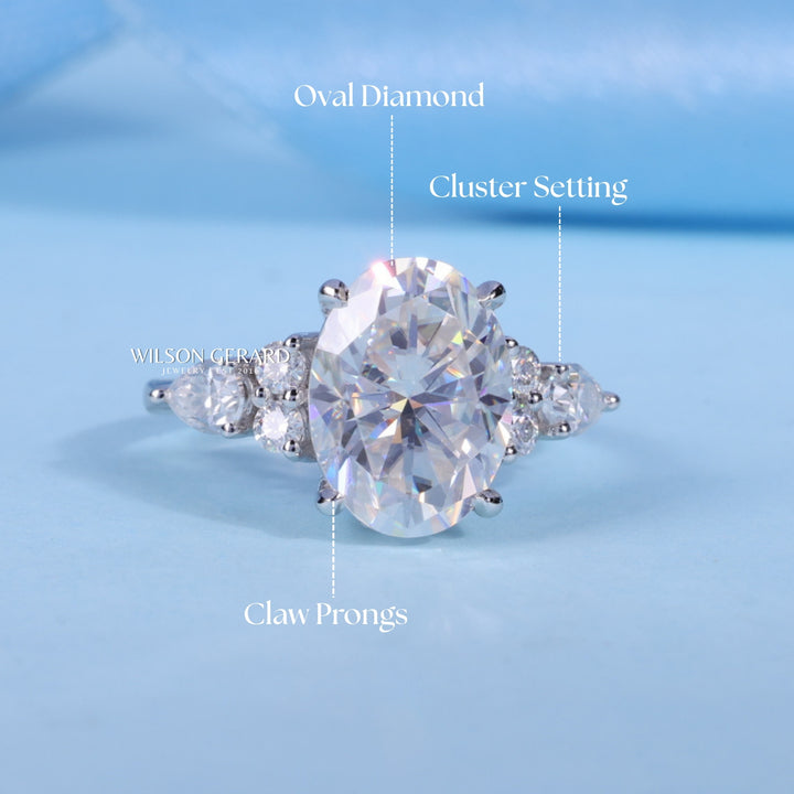 2.0CT Oval E/VS1 Lab Grown Diamond Cluster Timeless Engagement Ring