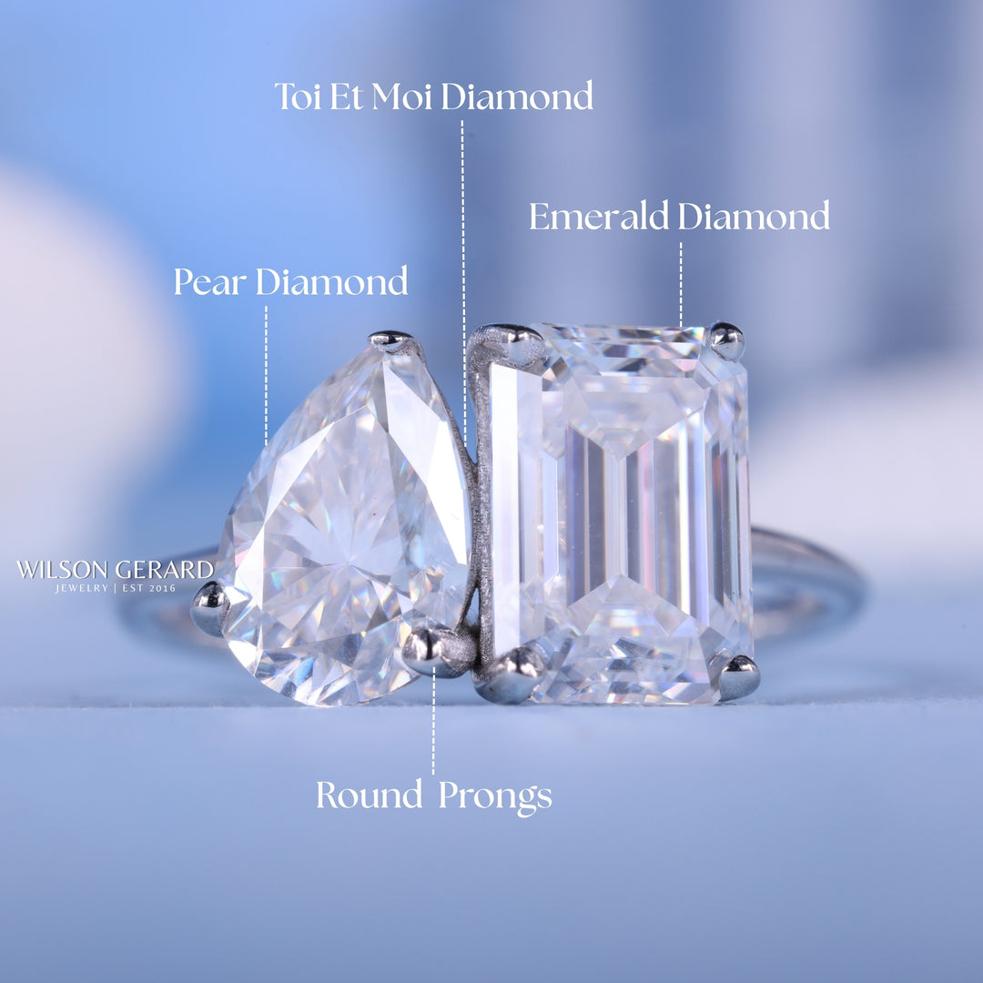 1.0CT Emerald & Pear E/VS1 CVD Diamond Toi Et Moi Engagement Ring