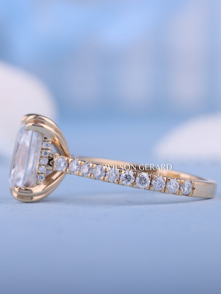 1.50CT Radiant E/VS1 Lab Grown Diamond Hidden Halo Pave Engagement Ring