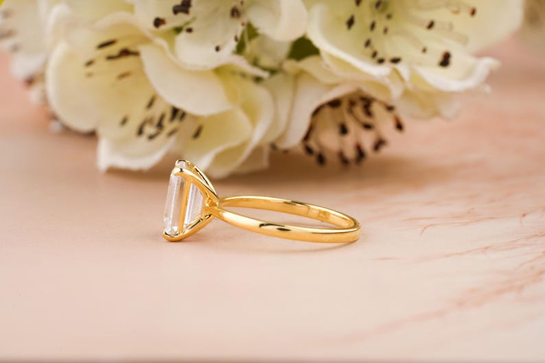 2.50CT Emerald Cut Solitaire Lab Grown Diamond Engagement Ring Minimalist Wedding Ring