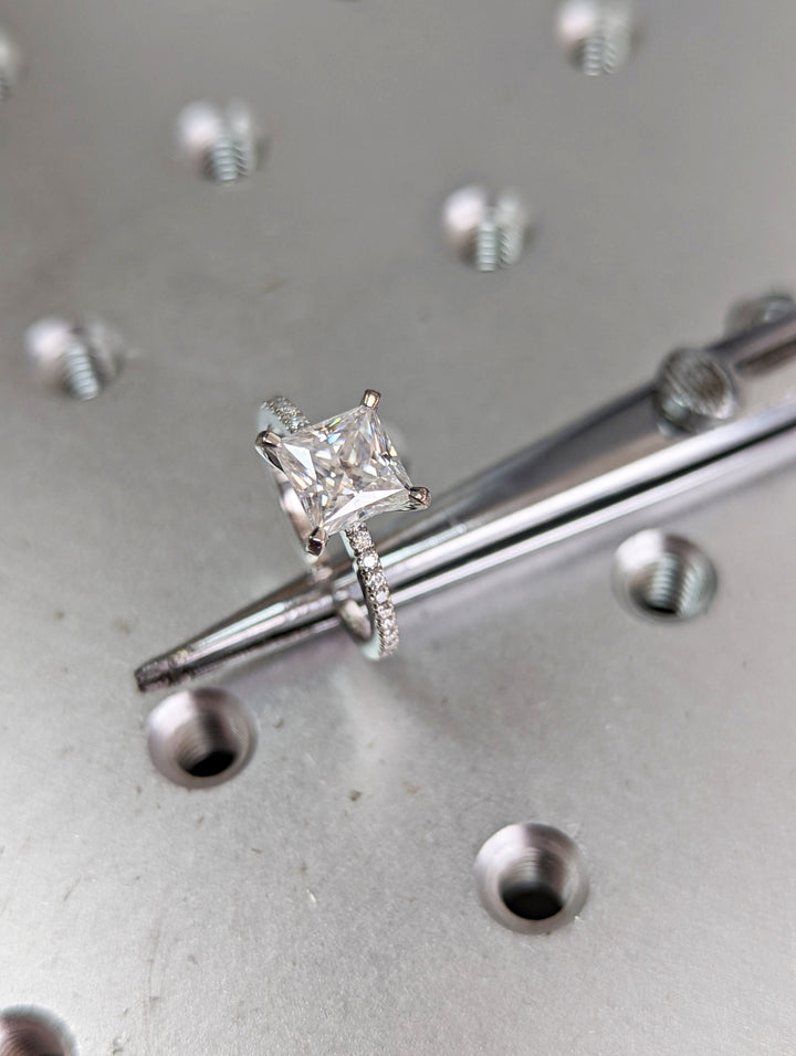 1.50CT Princess Cut Pave Lab Grown Diamond Engagement Ring For Her
