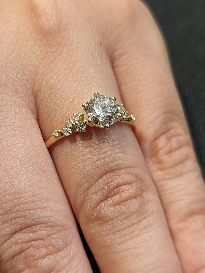 1.0CT Round Cut Zig Zag Cluster Lab Grown Diamond Engagement Ring