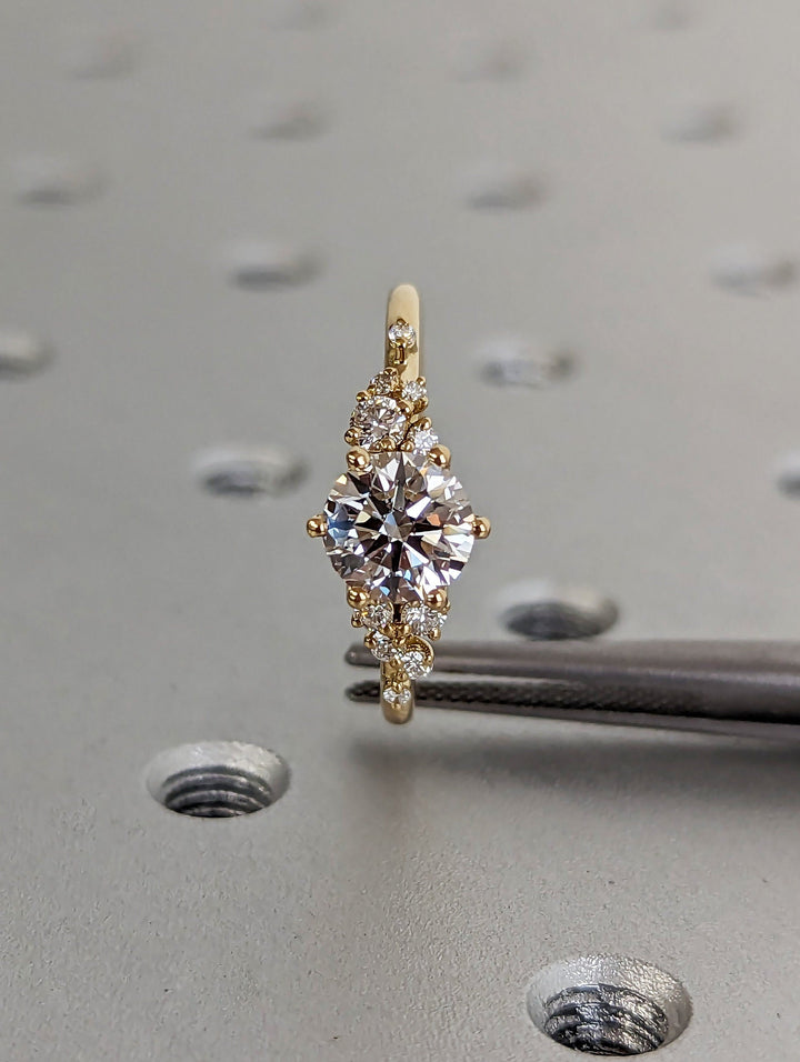 1.0CT Round Cut Zig Zag Cluster Lab Grown Diamond Engagement Ring