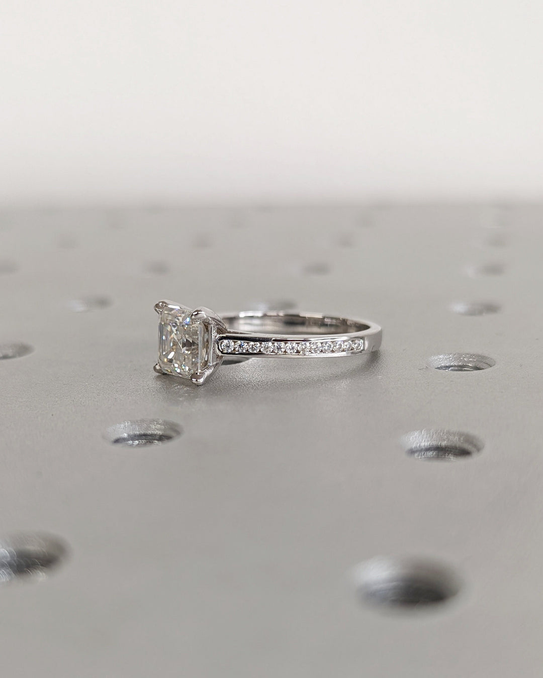 1.50CT Asscher Cut Channel Lab Grown Diamond Engagement Ring Simple Promise Ring