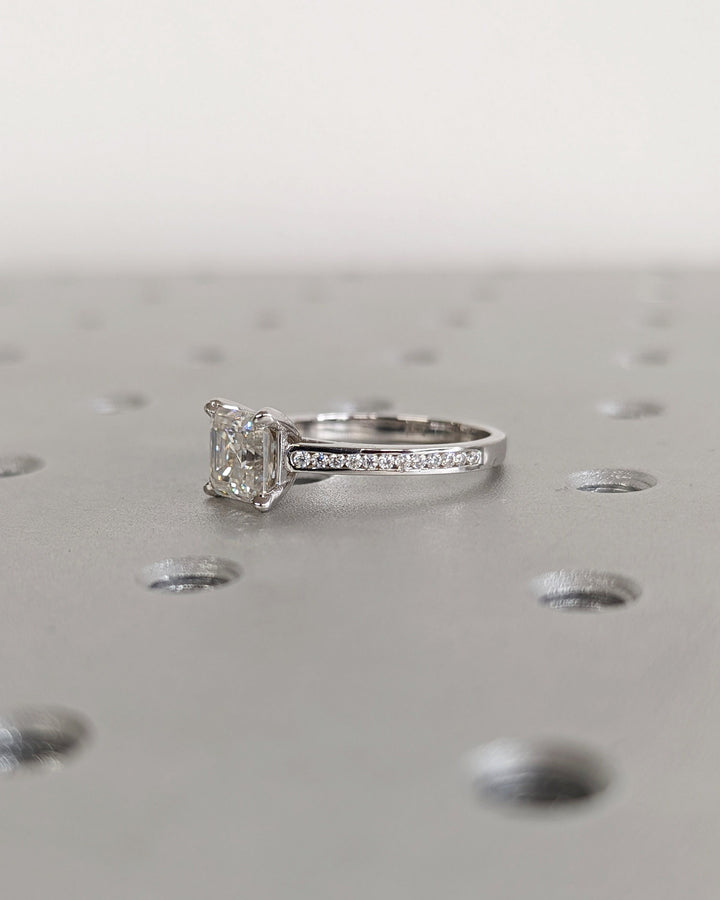 1.50CT Asscher Cut Channel Lab Grown Diamond Engagement Ring Simple Promise Ring
