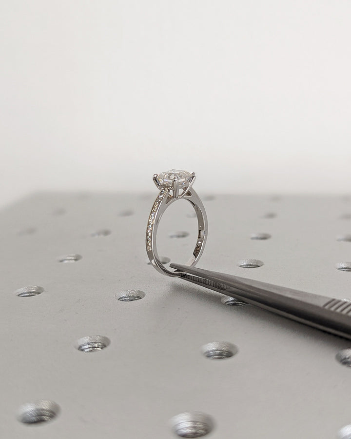 1.50CT Asscher Cut Channel Lab Grown Diamond Engagement Ring Simple Promise Ring