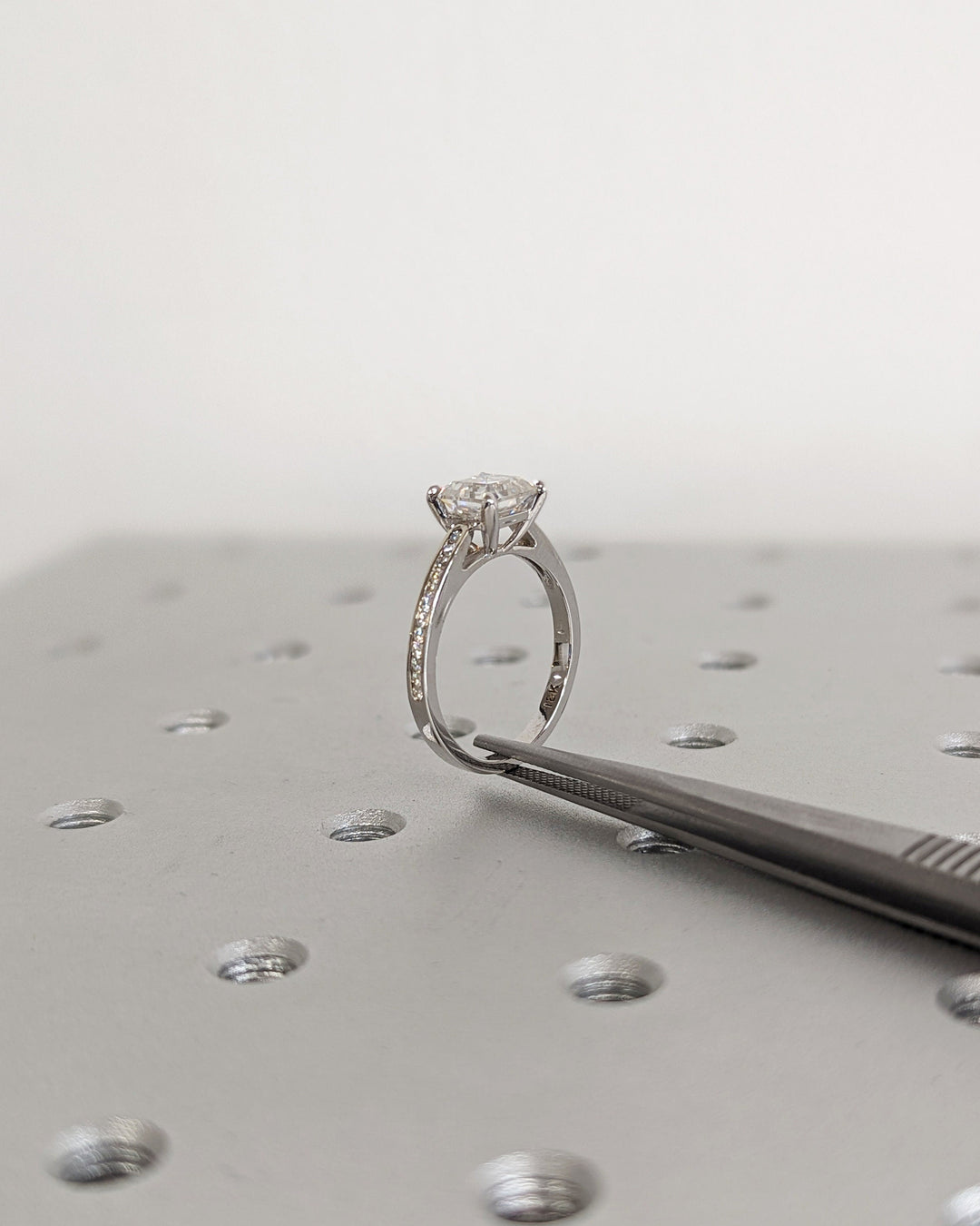 1.50CT Asscher Cut Channel Lab Grown Diamond Engagement Ring For Women